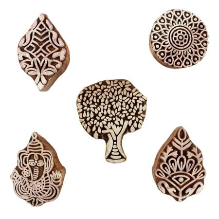 Set of 5 Piece New Mix Wooden Printing Blocks